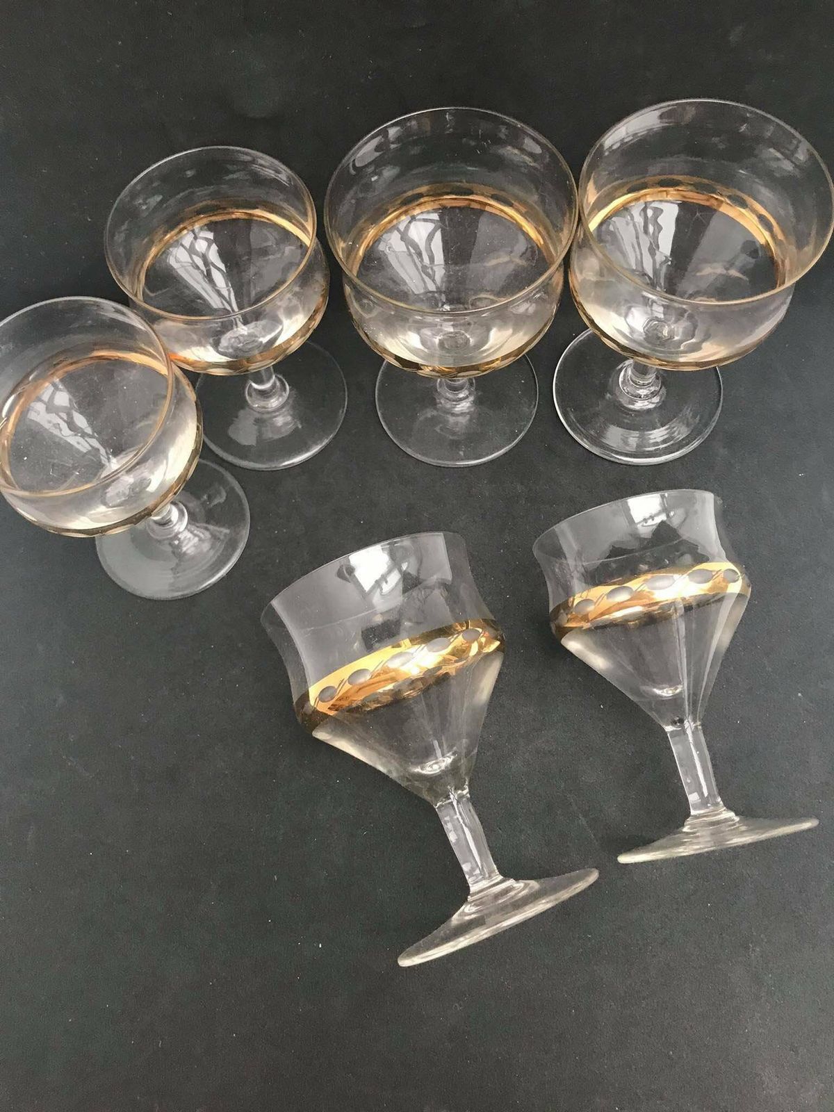 3 Kristallen Wijnglazen Met 24k Gouden Rand – Set Van 3 – Mid Century Vintage – Frans – Hollywood Regency – Barkar – Cocktailglazen – Jaren 1950 photo buy
