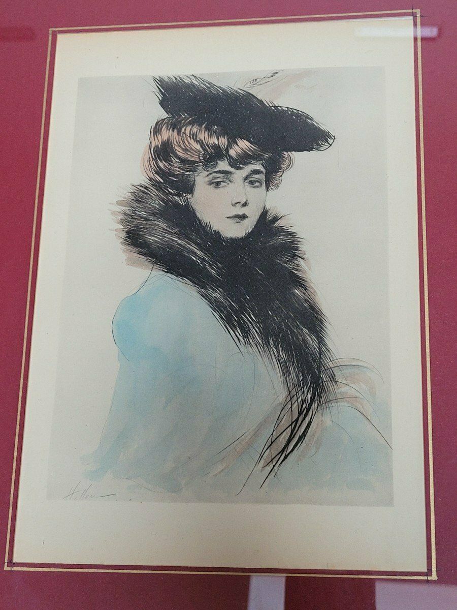 Helleu, Watercolor Lithograph, Portrait Of Mme Chéruit, Early 20th Century photo furniture
