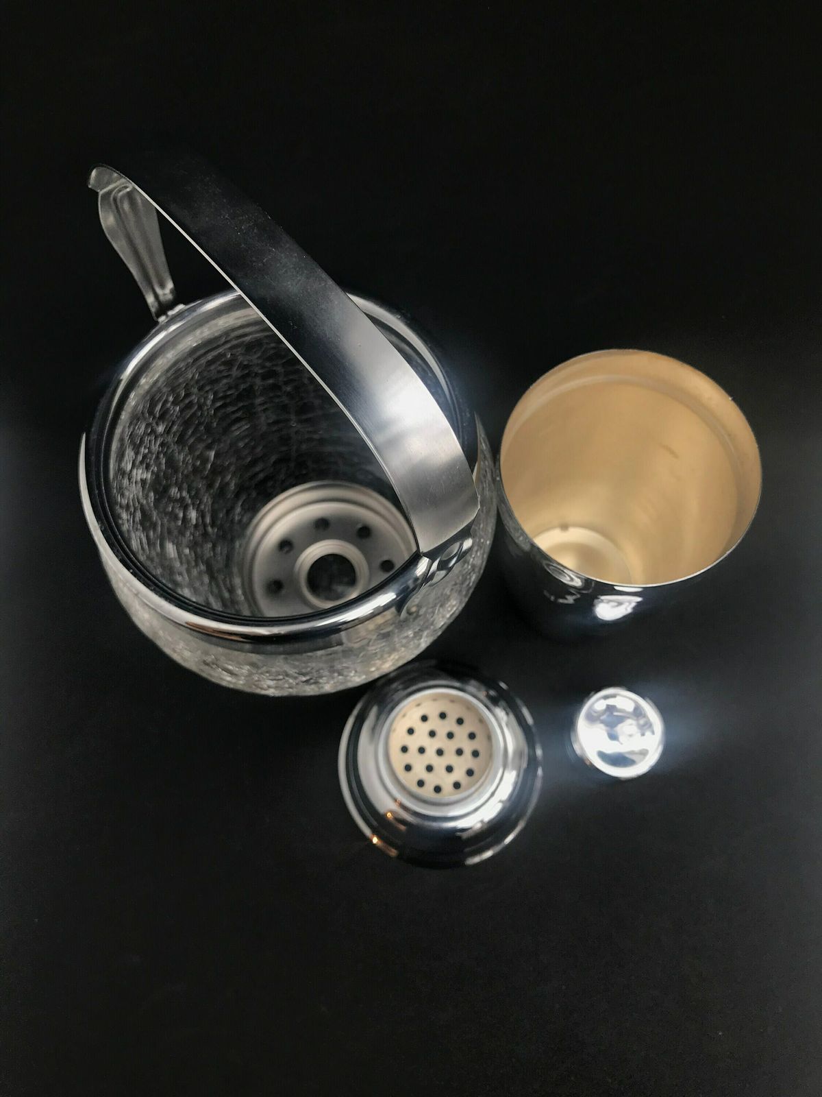 photo for sale Bar Set Cocktail Shaker And Crackled Glass Ice Bucket Stainless Steel Mid Century Bar Cart 60s Mixology Bartender Barista Home Gift
