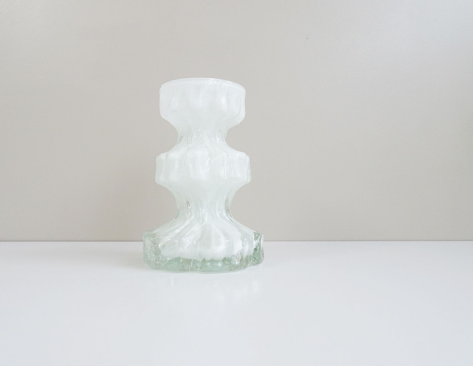 White Ingrid Glass Vase By Glashütte Kurt Wokan   70s Glass Decoration
