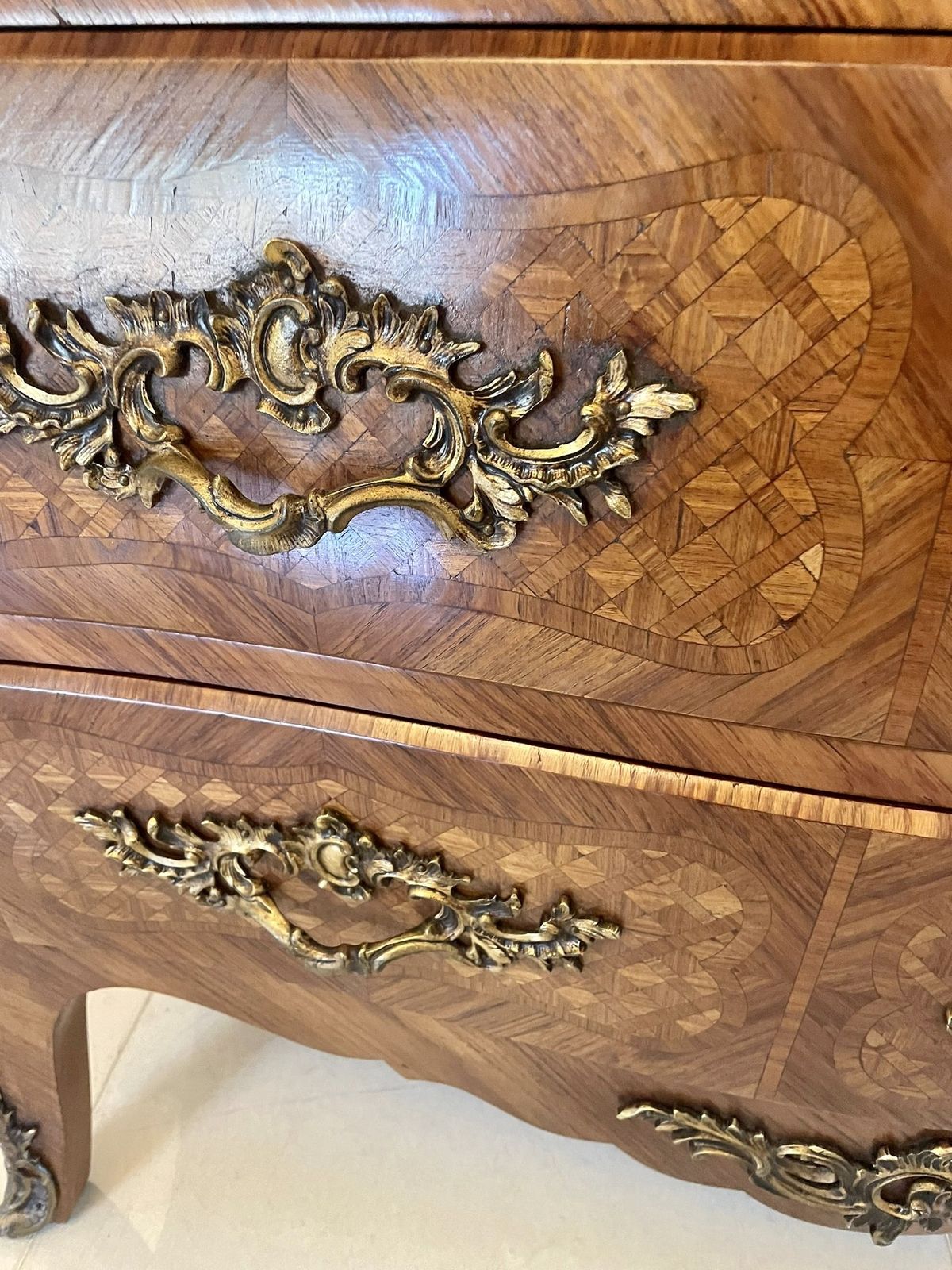 Antique 19th Century Quality French Parquetry Marble Top Chest Of Drawers photo Furniture