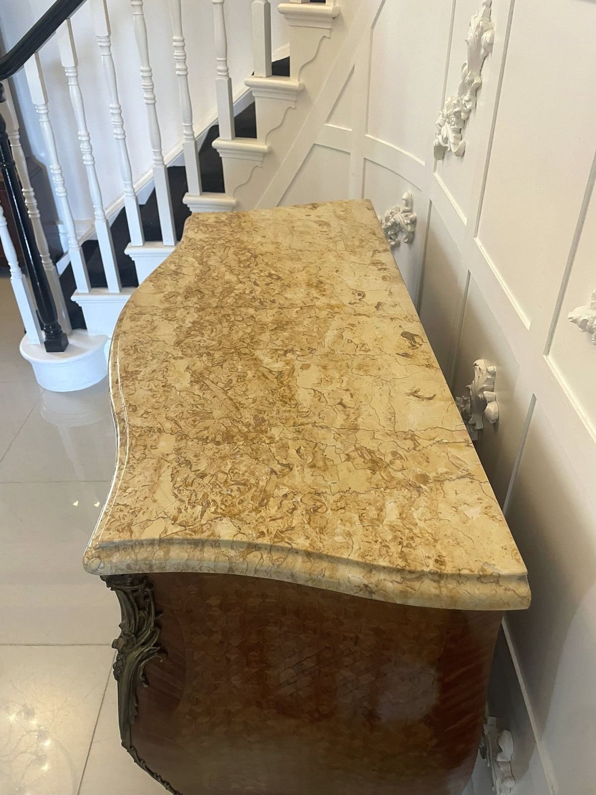Antique 19th Century Quality French Parquetry Marble Top Chest Of Drawers photo vinterior