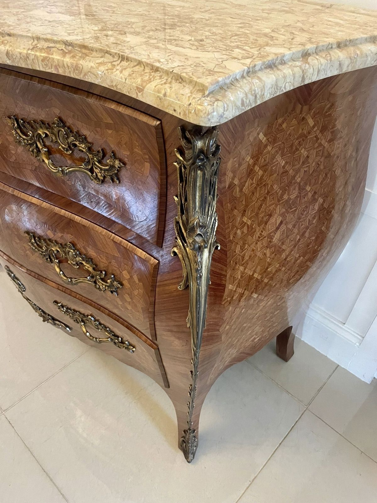 5500.0 Antique 19th Century Quality French Parquetry Marble Top Chest Of Drawers photo