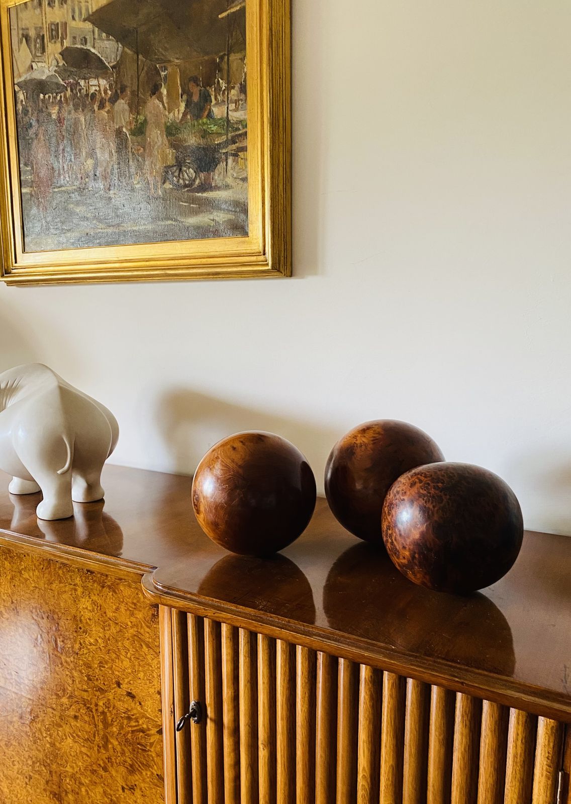 Set Of 3 Wooden Spherical Sculptures, France 1960s photo 650.0