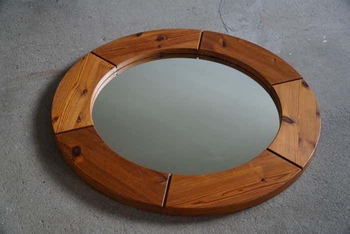 Wall Mirror In Solid Pine By Glasmäster Markaryd, Sweden, 1960s photo for sale