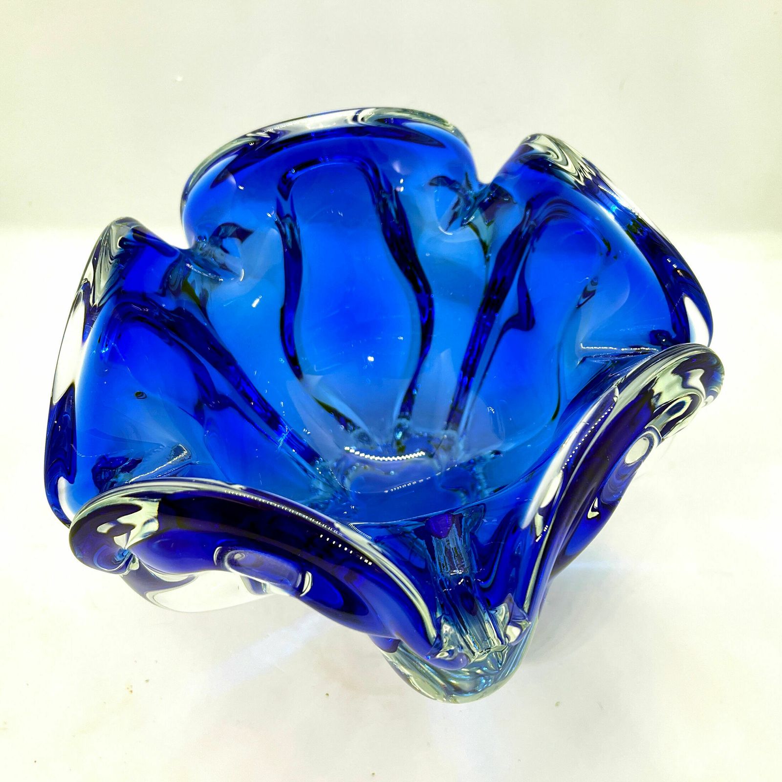 Cobalt Bowl, Designed By J. Hospodka, Chribska Sklarna, Czechoslovakia, 1960s photo vintage