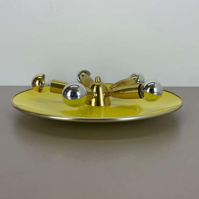 Brass + Yellow Stilnovo Style Theatre Wall Ceiling Light Sconces, Italy, 1950s photo Lighting
