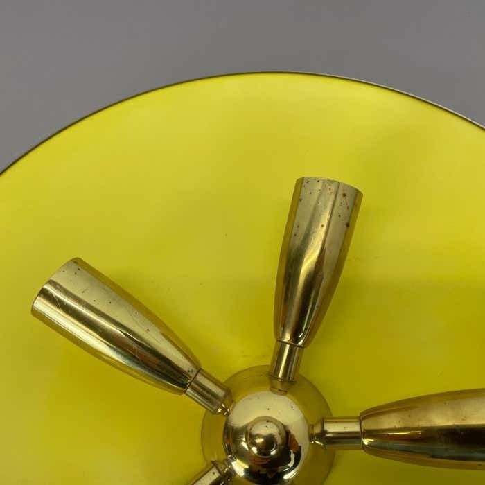 photo vintage Brass + Yellow Stilnovo Style Theatre Wall Ceiling Light Sconces, Italy, 1950s