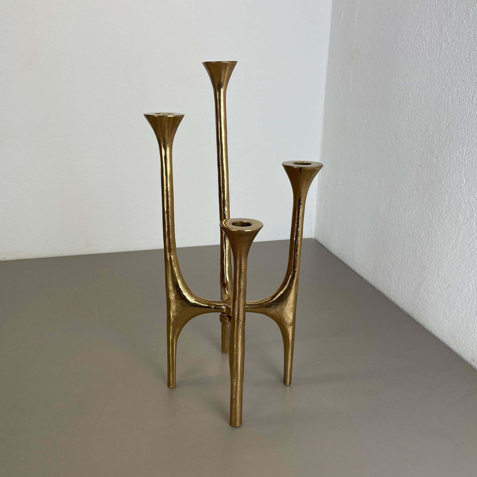Heavy 7kg Modernist Sculptural 44cm Brutalist Bronze Candleholder, France 1970s photo for sale