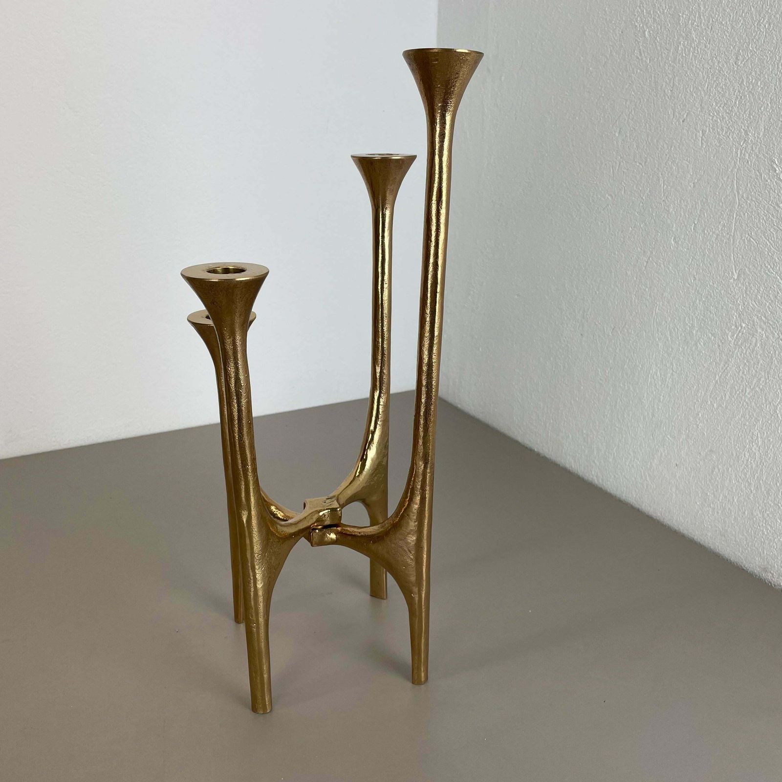 Heavy 7kg Modernist Sculptural 44cm Brutalist Bronze Candleholder, France 1970s photo Home Decor