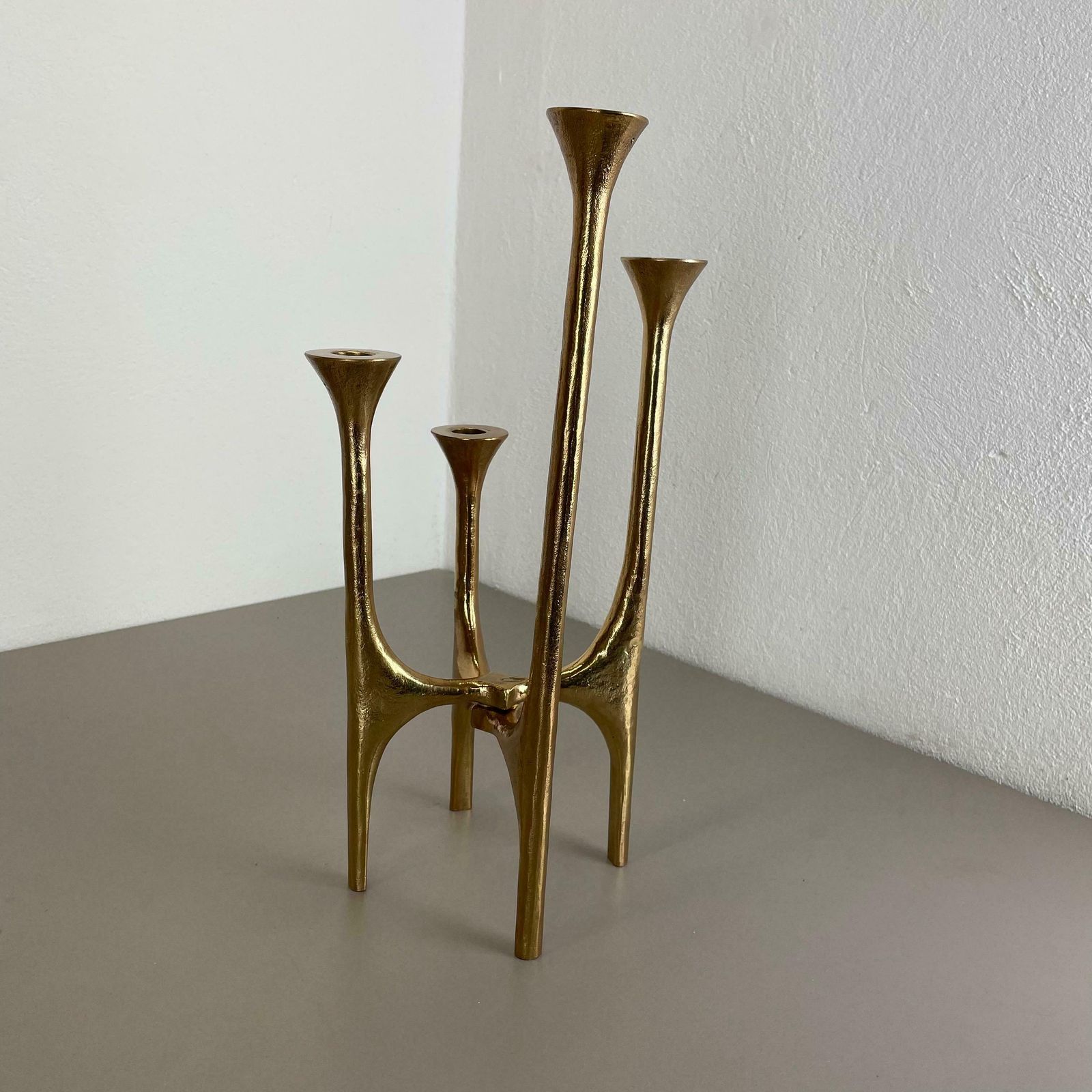 Heavy 7kg Modernist Sculptural 44cm Brutalist Bronze Candleholder, France 1970s photo 1938.0
