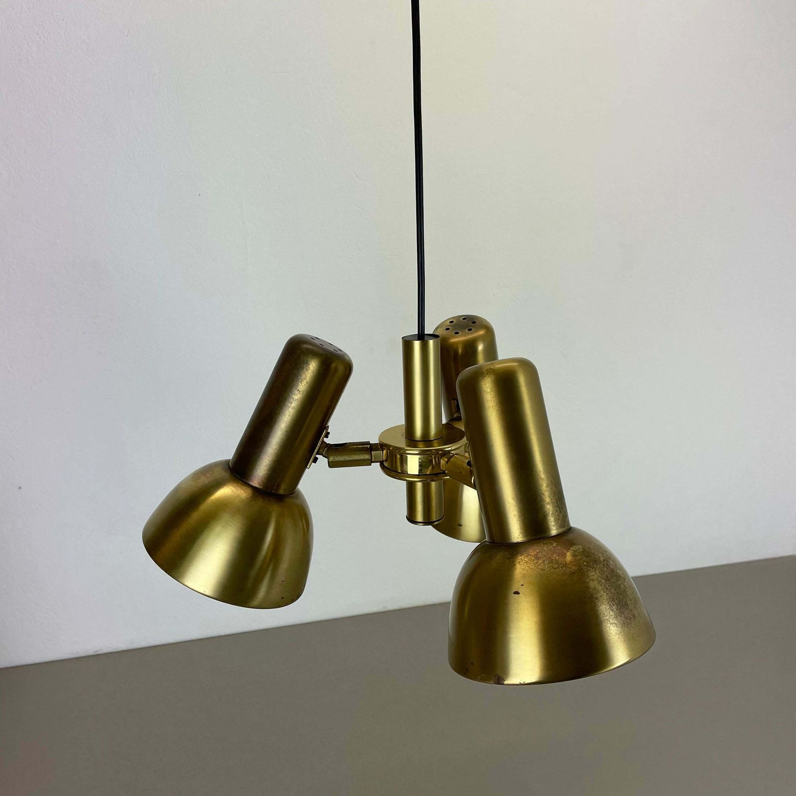 3 Spot Brass Tone Hanging Light Koch And Lowy Style Omi Lighting, Germany 1970 photo Lighting
