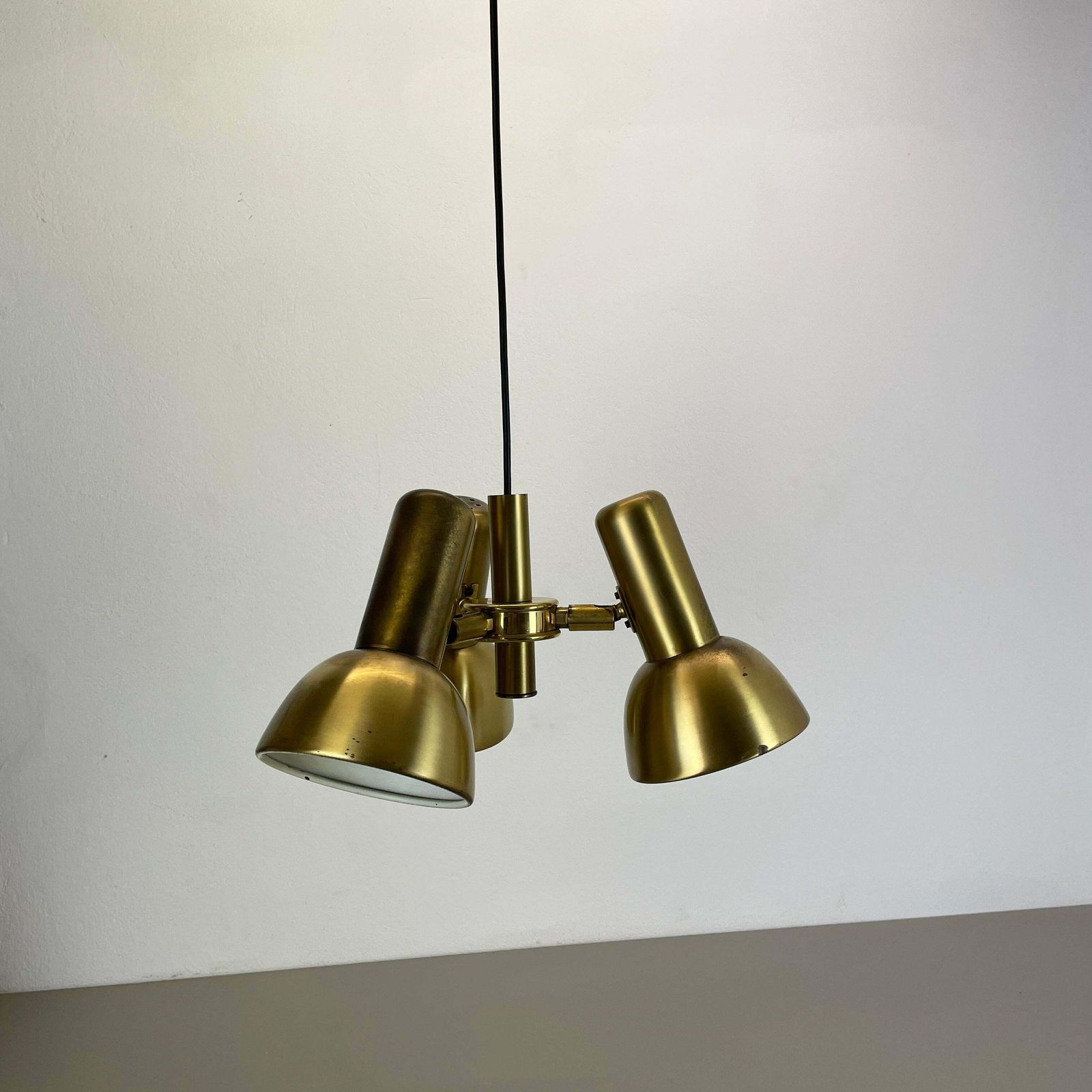 3 Spot Brass Tone Hanging Light Koch And Lowy Style Omi Lighting, Germany 1970 photo buy
