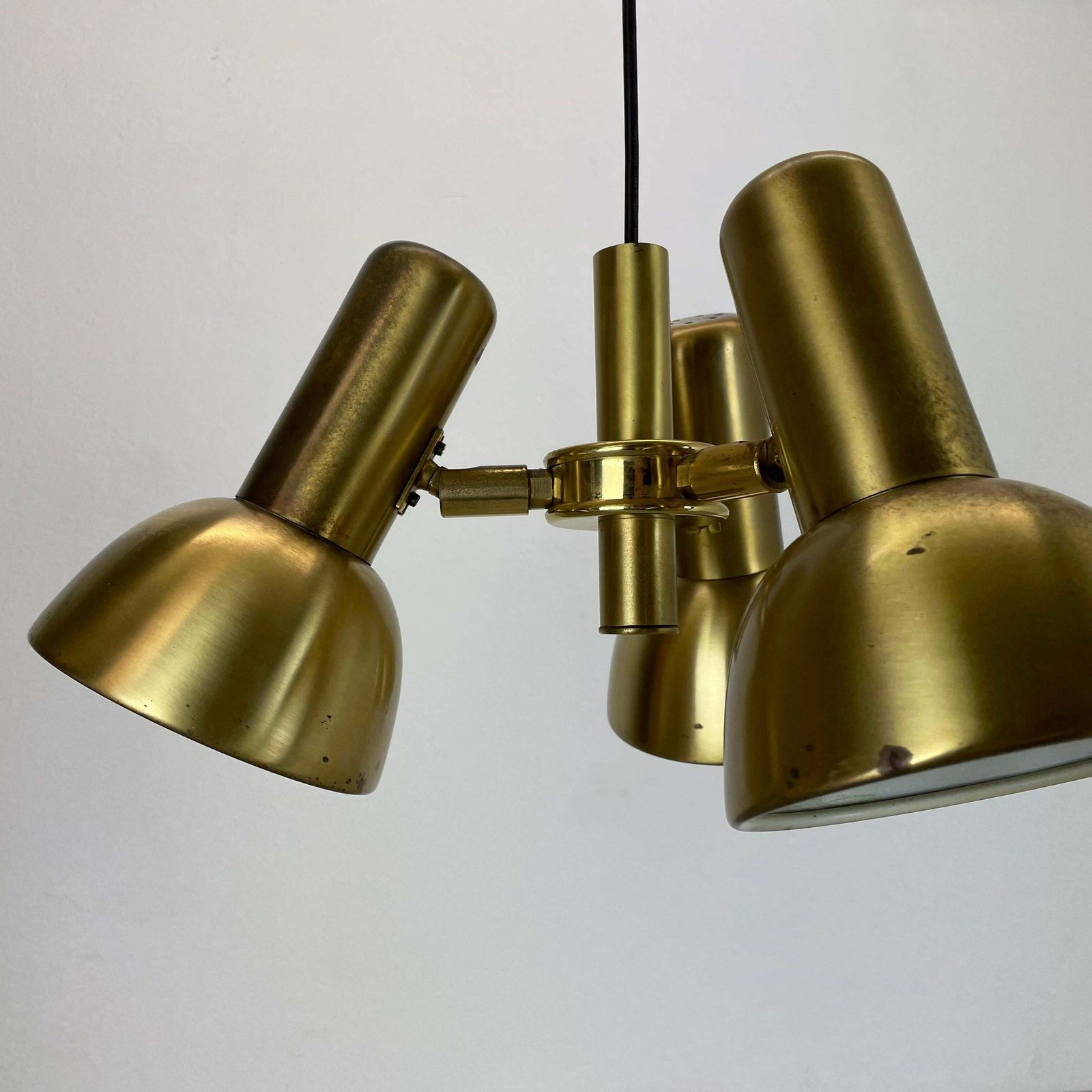 3 Spot Brass Tone Hanging Light Koch And Lowy Style Omi Lighting, Germany 1970 photo vintage