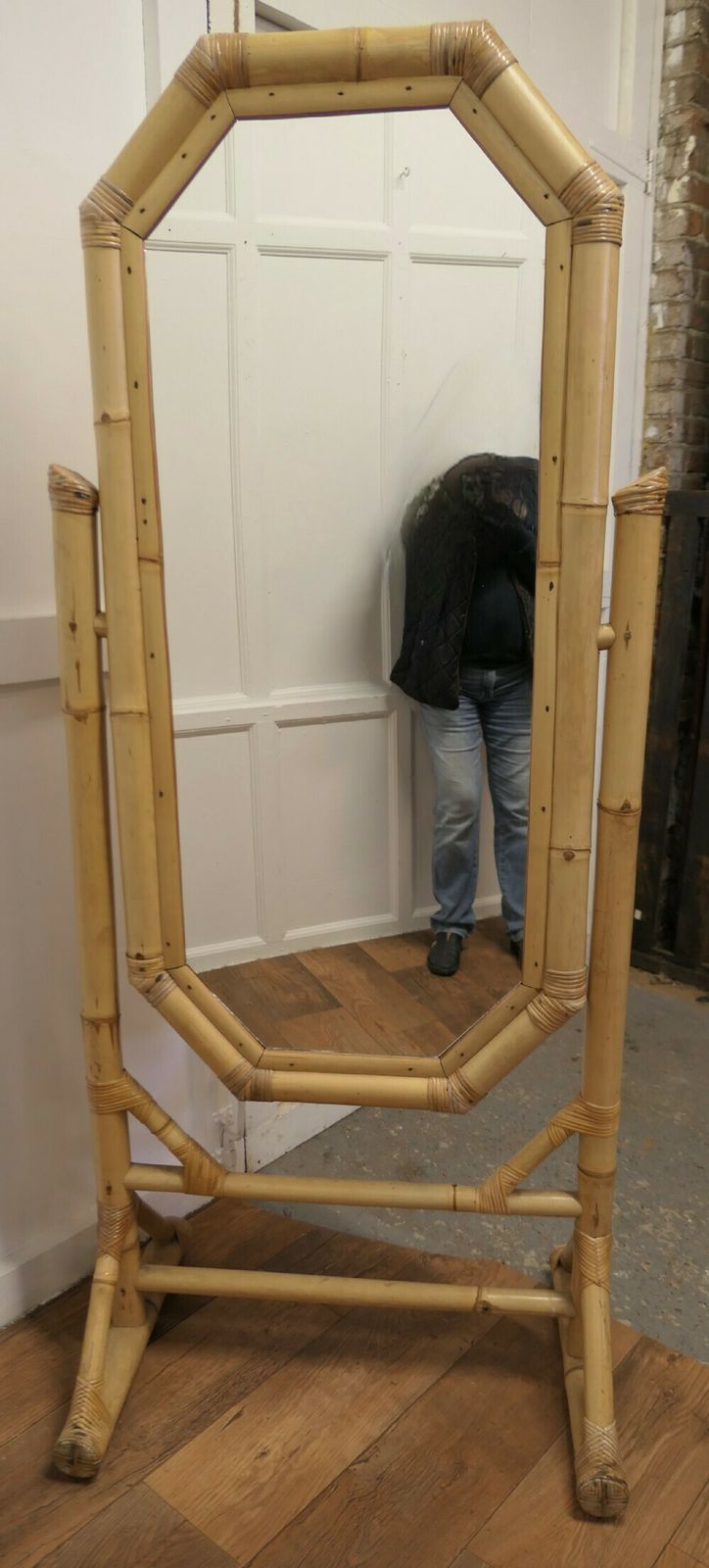 Art Deco Giant Bamboo Cheval Mirror photo Home Decor