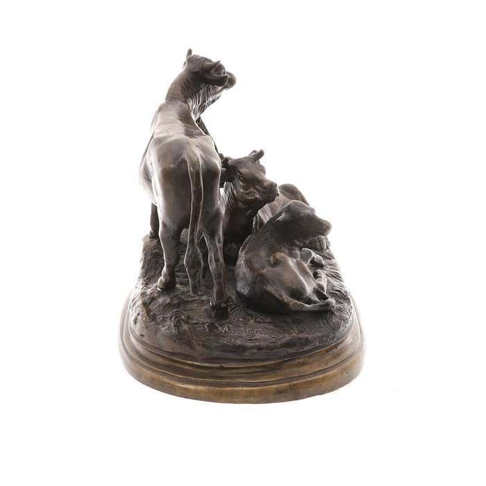 After Jules Moigniez (1835 1894), Bronze Figure Of A Bull, Cow & Calf Home Décor photo for sale