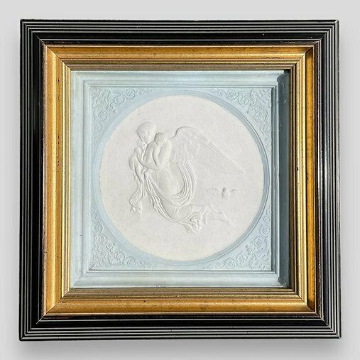 Framed C19th Parian Tile Of An Angel And Child