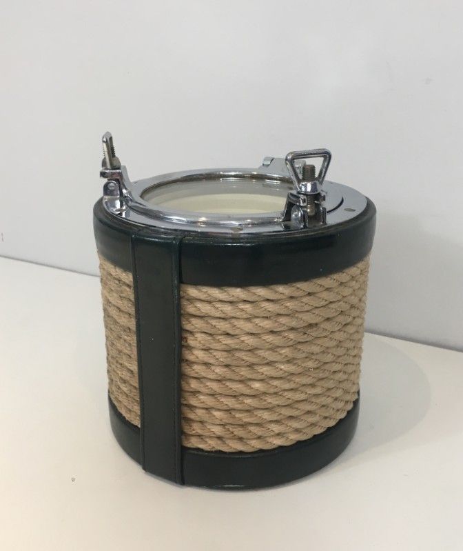 50s 29301: In The Style Of Jacques Adnet. Unusual Chrome, Leather And Rope Ice Bucket photo for sale