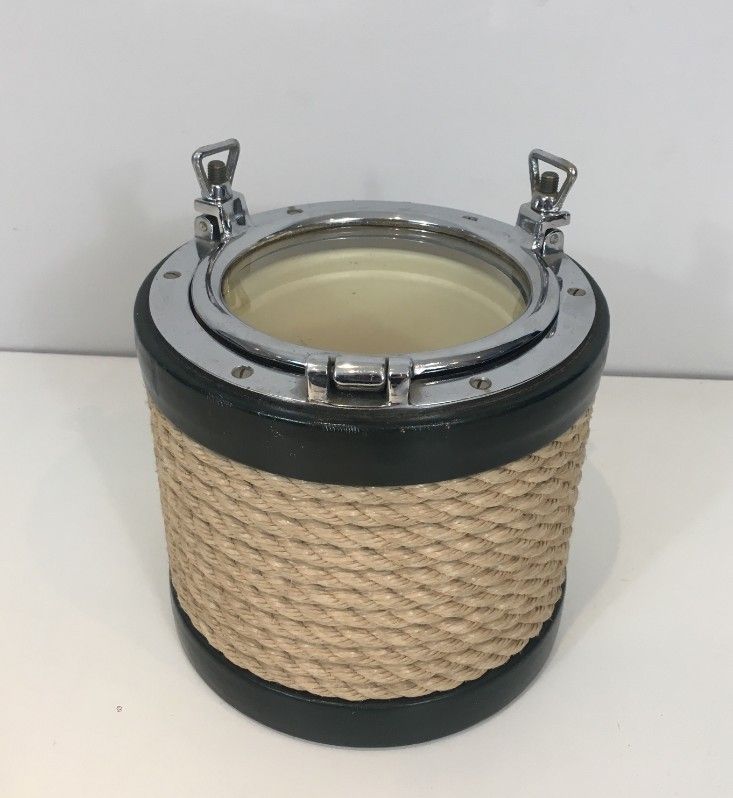 50s 29301: In The Style Of Jacques Adnet. Unusual Chrome, Leather And Rope Ice Bucket photo vinterior