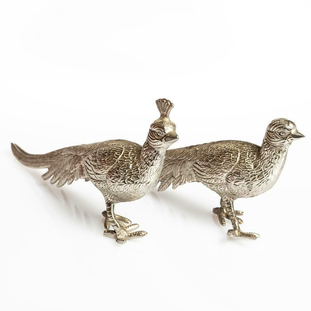 Antique Pair Of Silver Peacock Stand, Decoration Object For Home Décor photo Art
