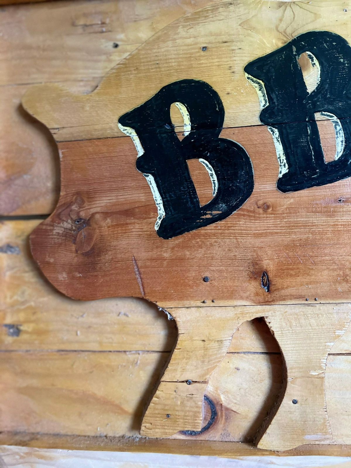 Vintage Barbeque / Pig Handmade Wooden Sign photo for sale