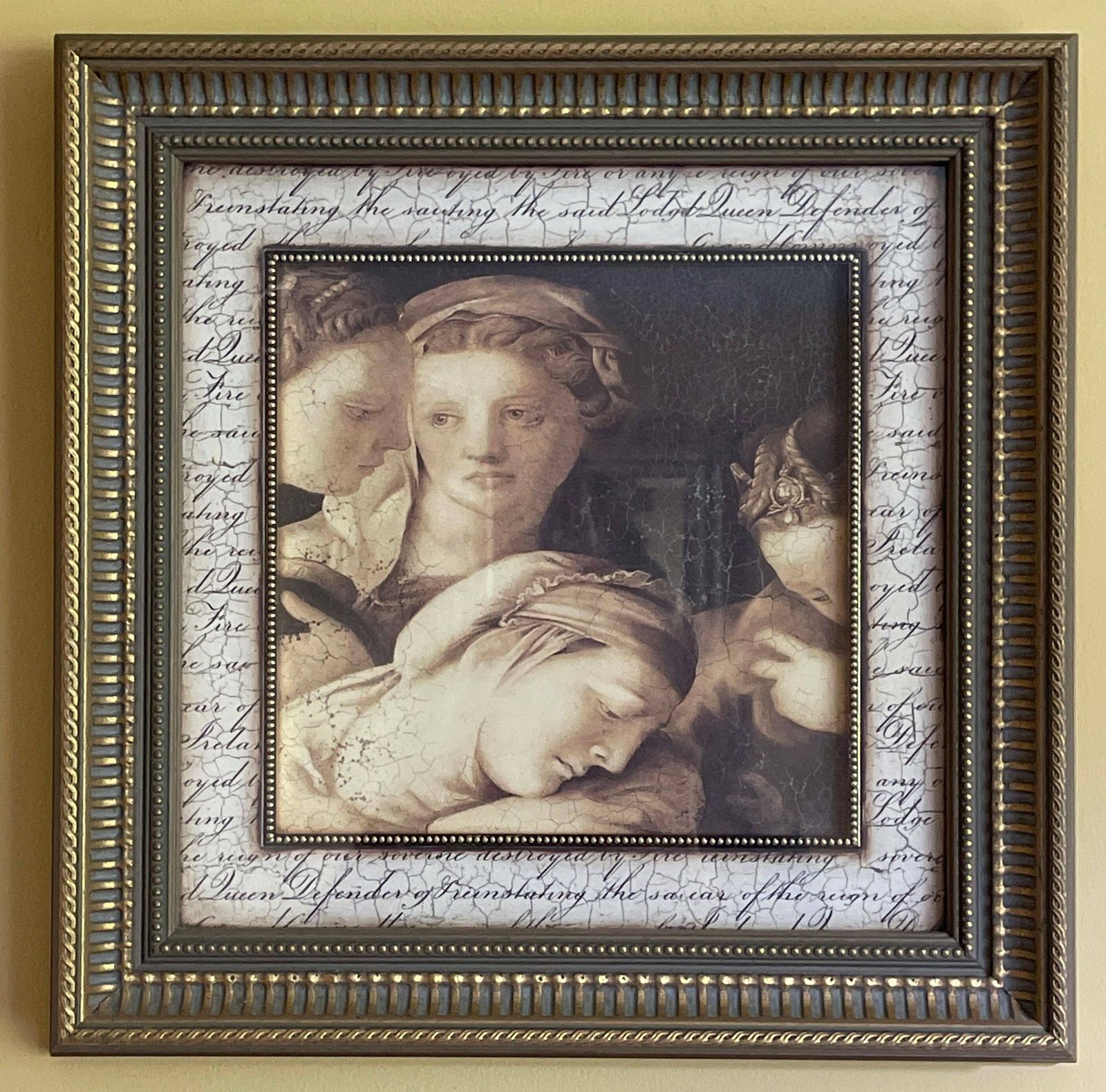Vintage Sid Dickens 'Renaissance Secret' Print In Gilt Wood Frame photo furniture