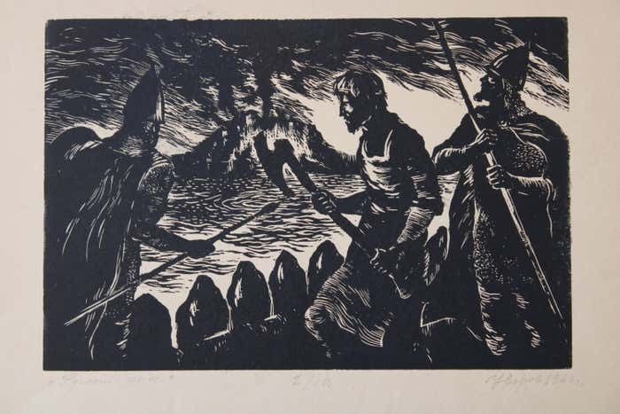Nikolai Uvarov Russian Epic. 2/10 1966, Paper, Linocut, photo furniture