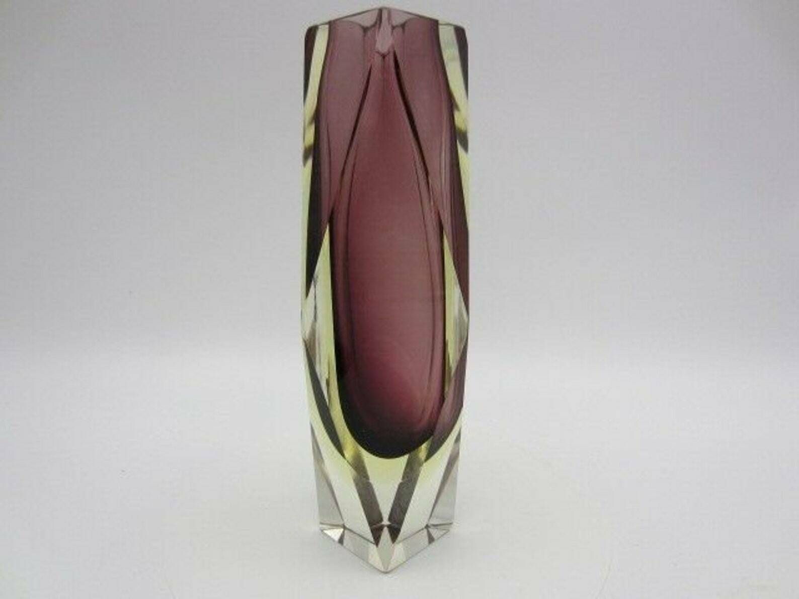 Geometric Purple And Golden Amber Murano Italy Sommerso Symmetric Art Glass Vase photo buy