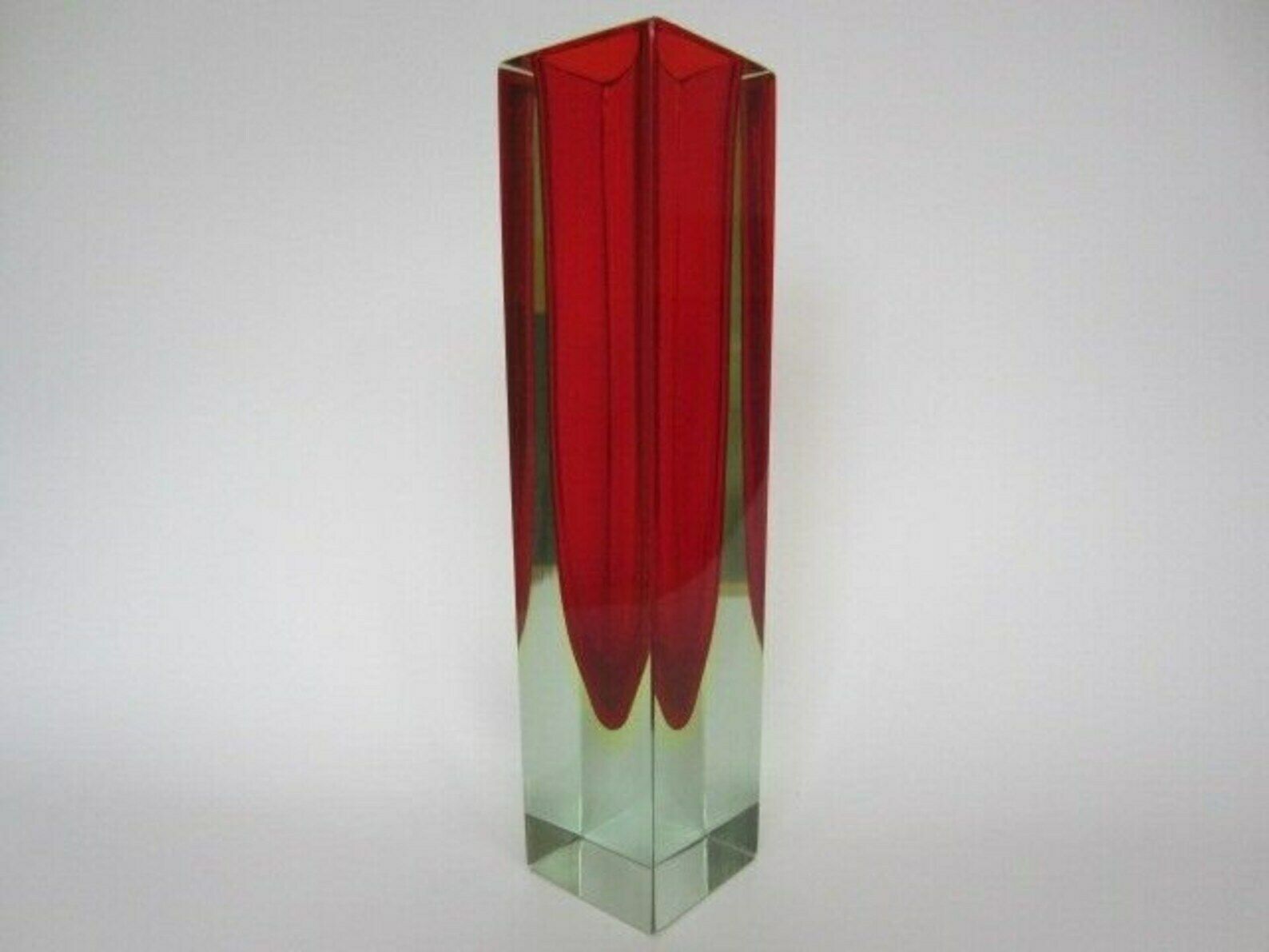Monumental Vase Red Yellow Glowing Green Block Cut Murano Sommerso Art Glass photo 290.0