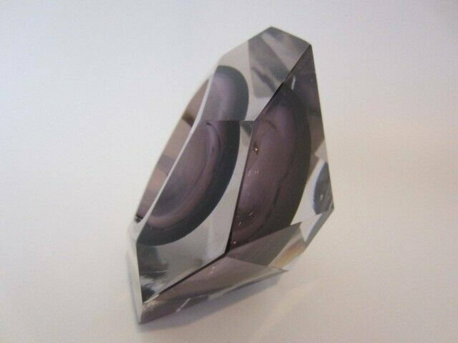Flavio Poli Hand Made Purple Sommerso Diamond Faceted Murano Glass Bowl photo Home Decor