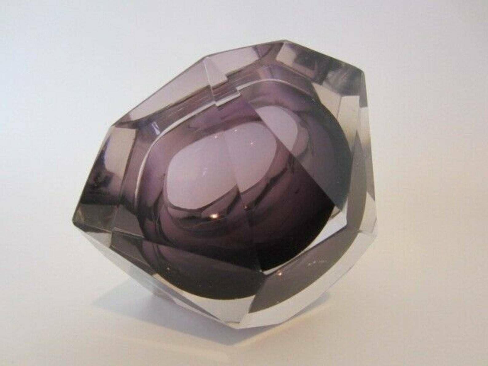 Flavio Poli Hand Made Purple Sommerso Diamond Faceted Murano Glass Bowl photo 130.0