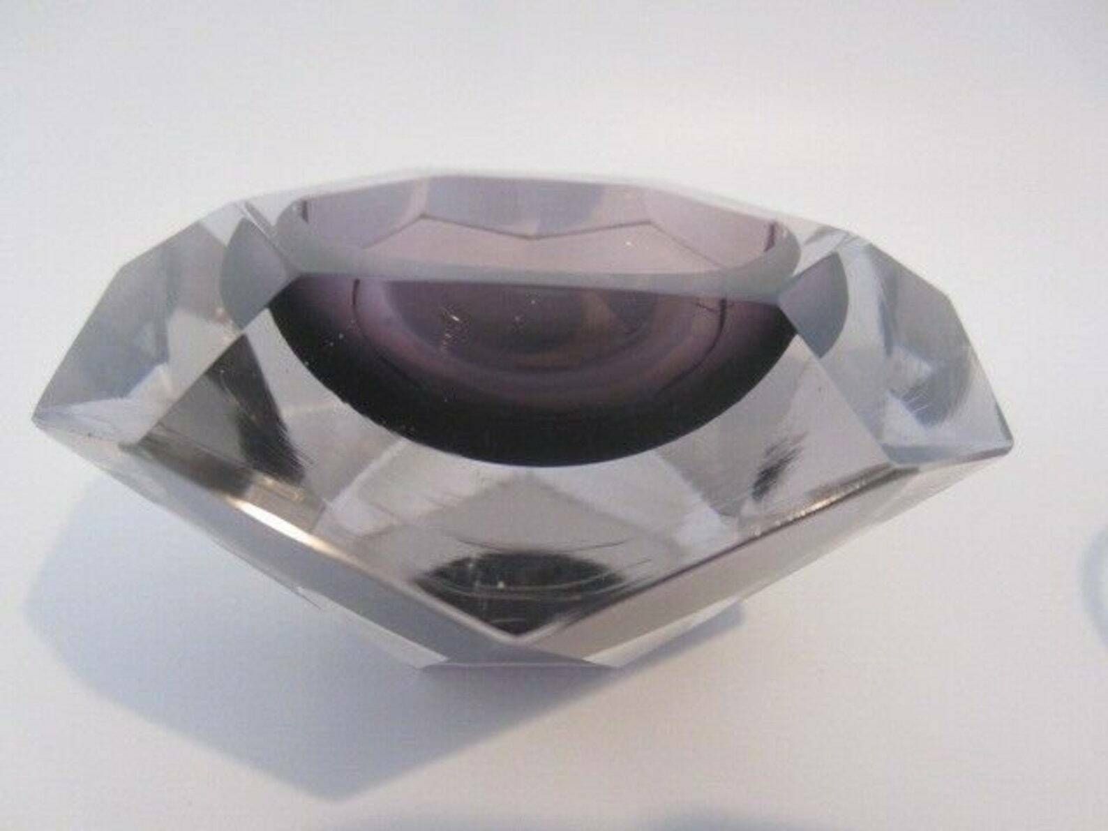 photo for sale Flavio Poli Hand Made Purple Sommerso Diamond Faceted Murano Glass Bowl