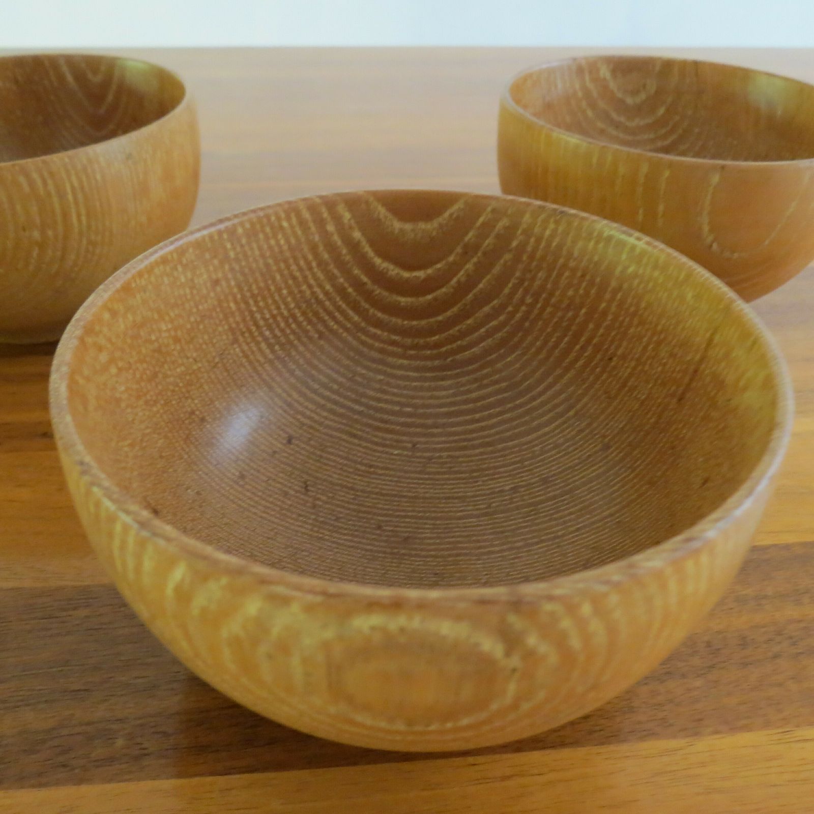 Set Of 3 Hand Produced 1970s Wooden Ash Bowls photo buy