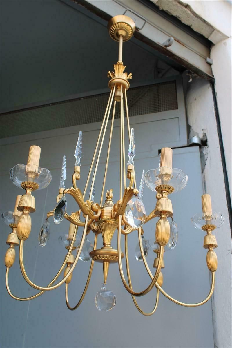 photo buy Pair Of Mid Century French Chandeliers In Crystal Maison Jansen 24kt Gold