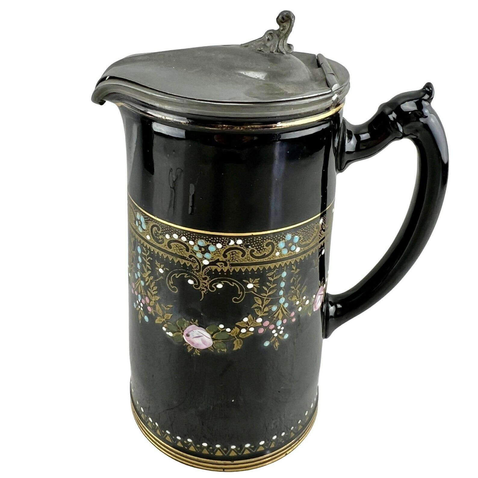 Antique Pewter Lidded Jug   Samuel Johnson   Burslem   Dining Room Decor   Kitchenalia