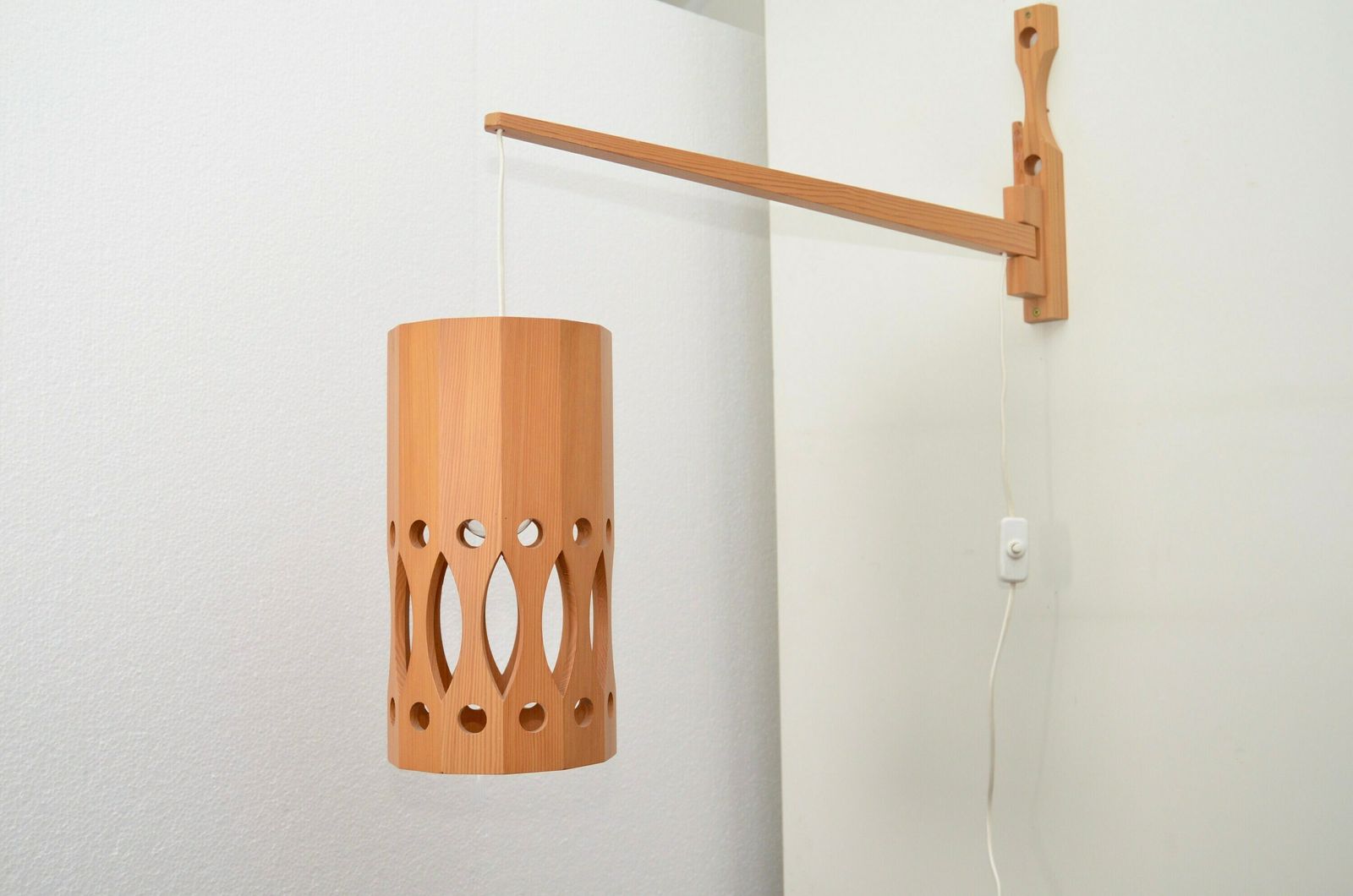 Midcentury Wooden Swivel Wall Lamp By Ab Nordsik , Sweden 1970s photo for sale