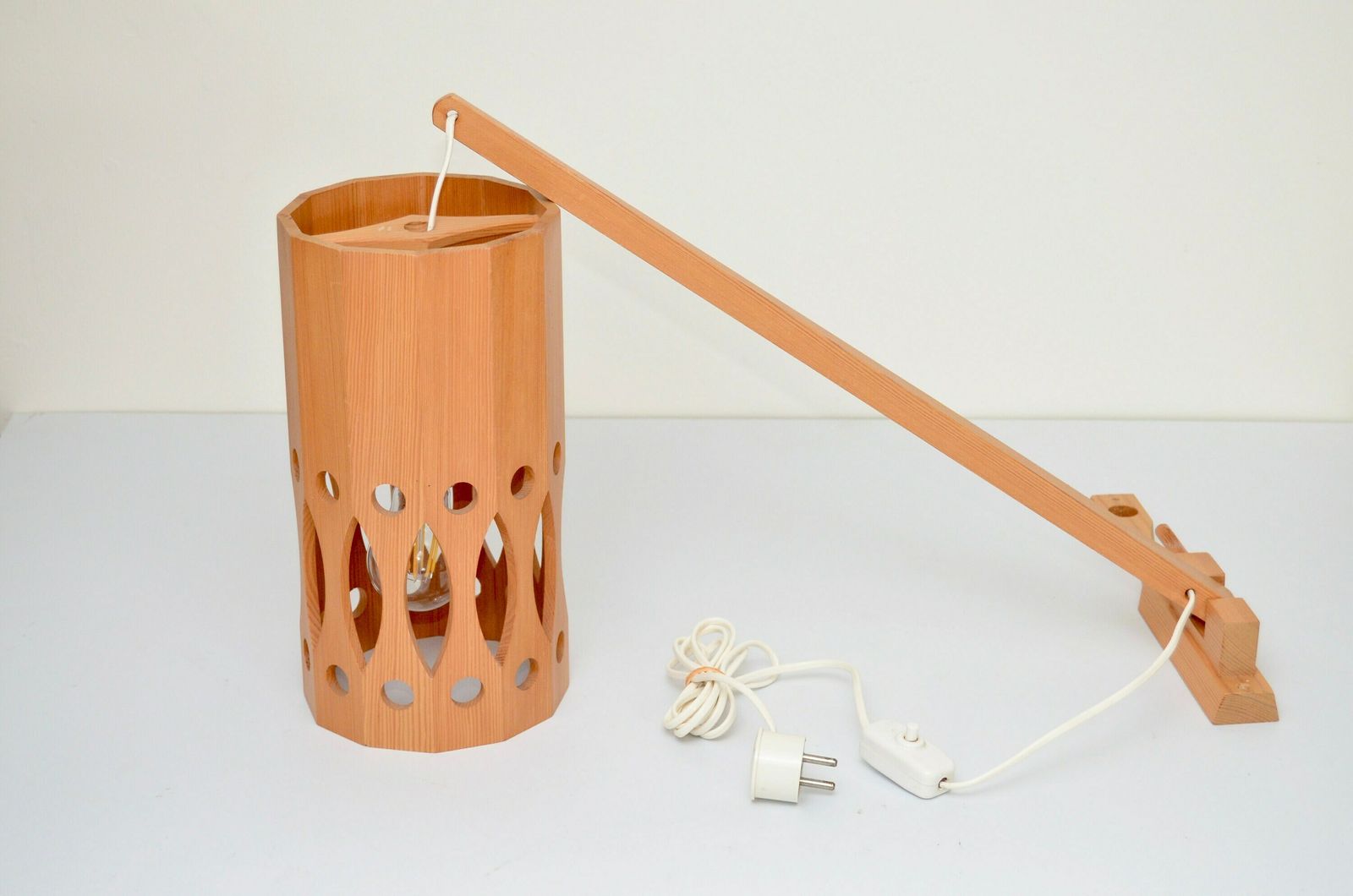 Midcentury Wooden Swivel Wall Lamp By Ab Nordsik , Sweden 1970s photo vintage
