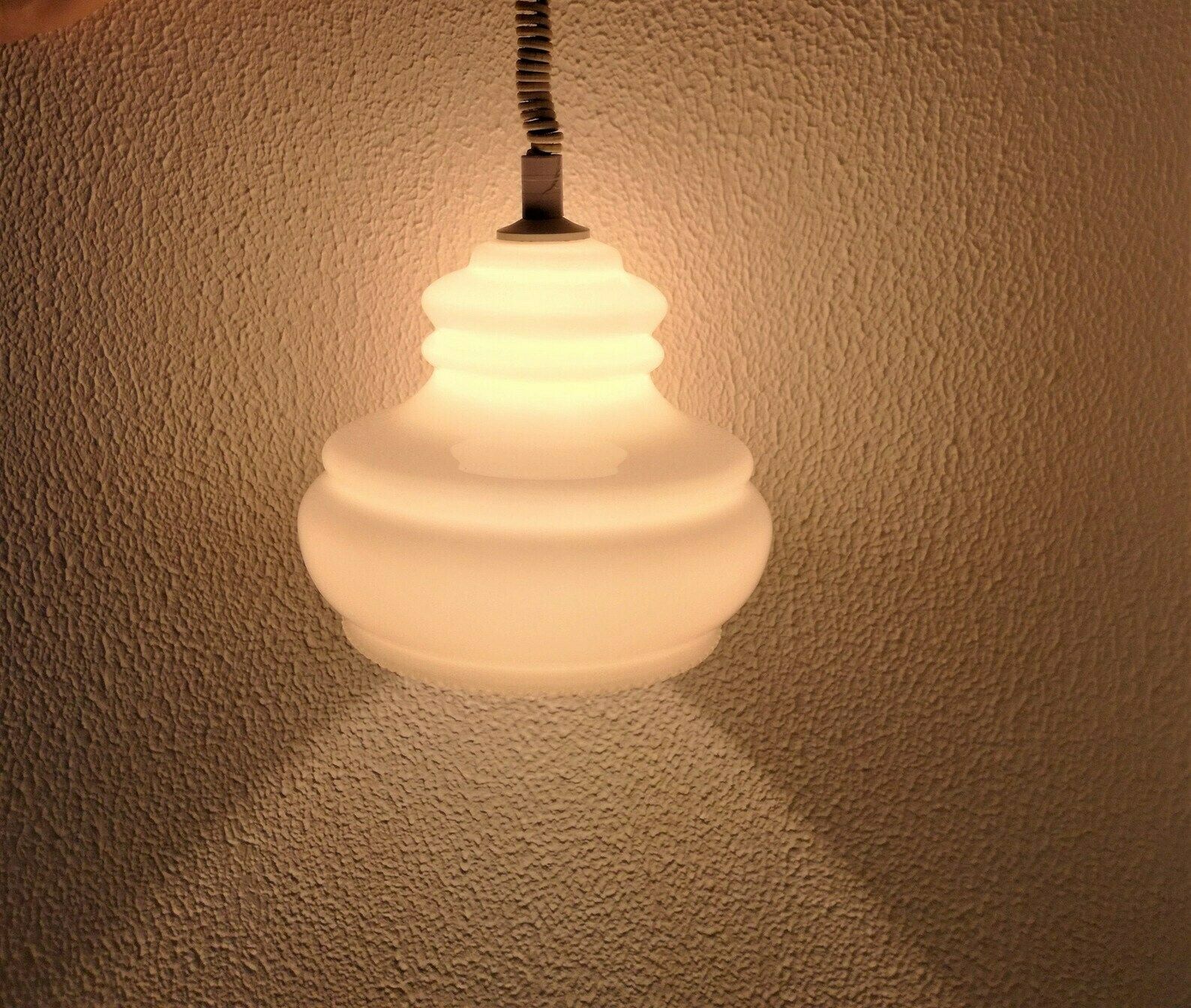 Mid Century Pendant Light / White Glass / Vintage 60s 70s Light / Made In Yugoslavia / Ceiling Light