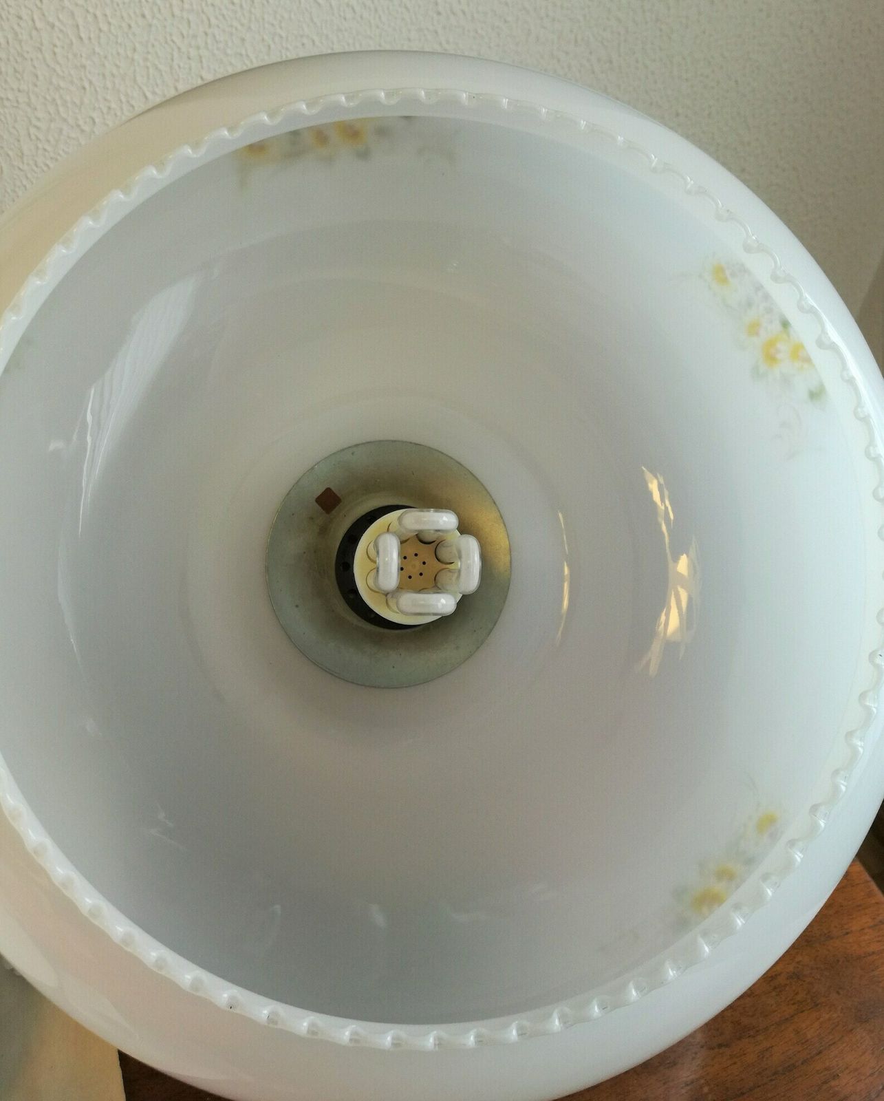 Vintage Farmhouse Style Pendant Light / Opaline Glass With Flower Motif / Mid Century Yugoslavia / Rustic Decor photo for sale