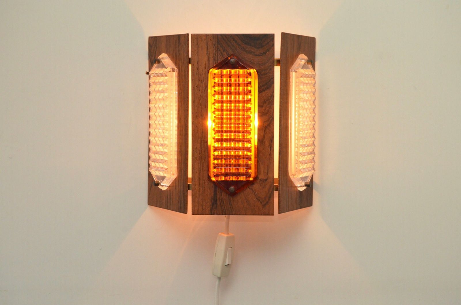 Scandinavian Teak And Glass Wall Lamp "Facette" By A Belysning, Sweden 1960s photo Lighting