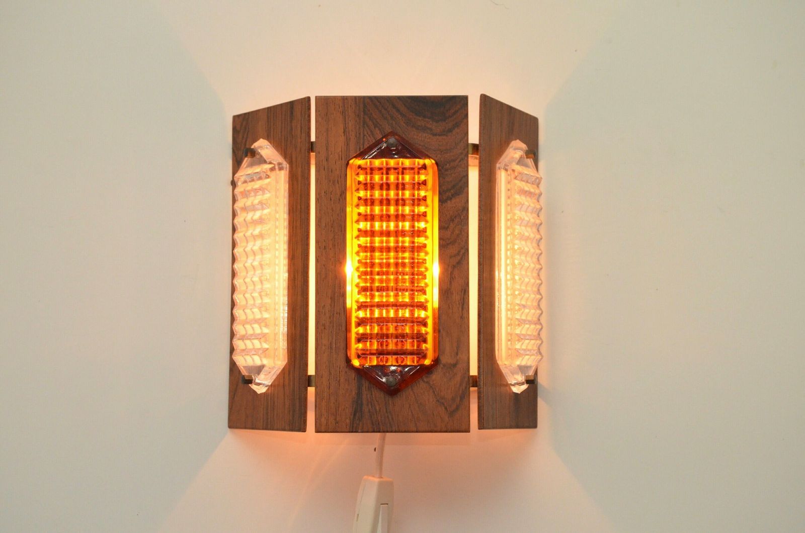 Scandinavian Teak And Glass Wall Lamp "Facette" By A Belysning, Sweden 1960s photo vinterior