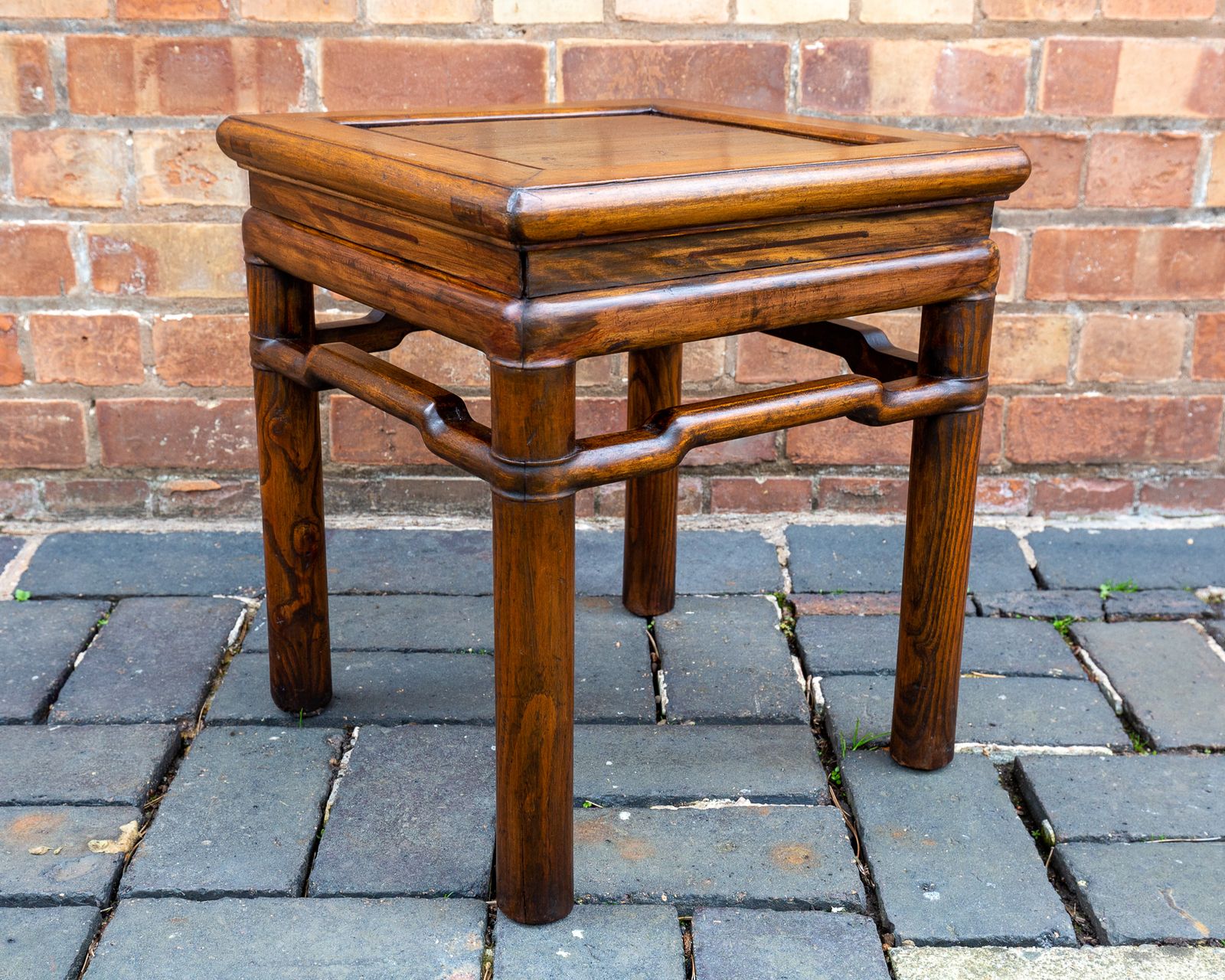 Antique Chinese Square Lamp Table Coffee Side Humpback Shanxi Province 1900 Yumu Northern Elm Wood Qing Dynasty photo furniture