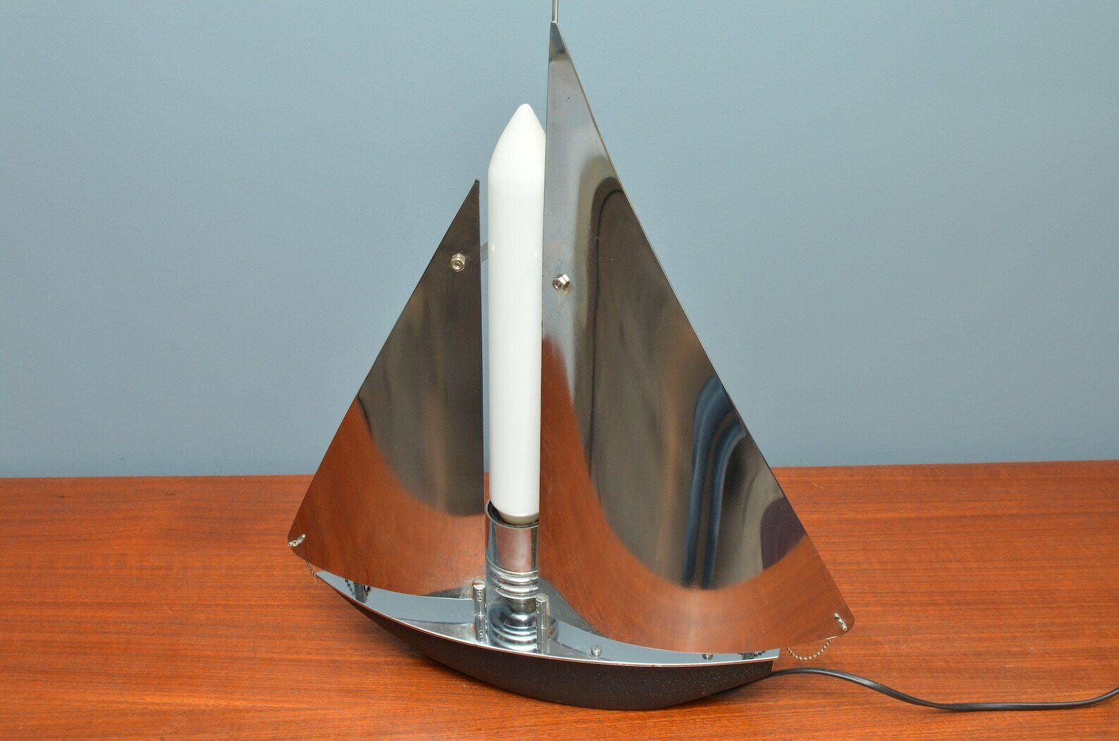 Very Rare Art Deco Style Chromed Sailing Boat Table Lamp 1970s photo 315.0
