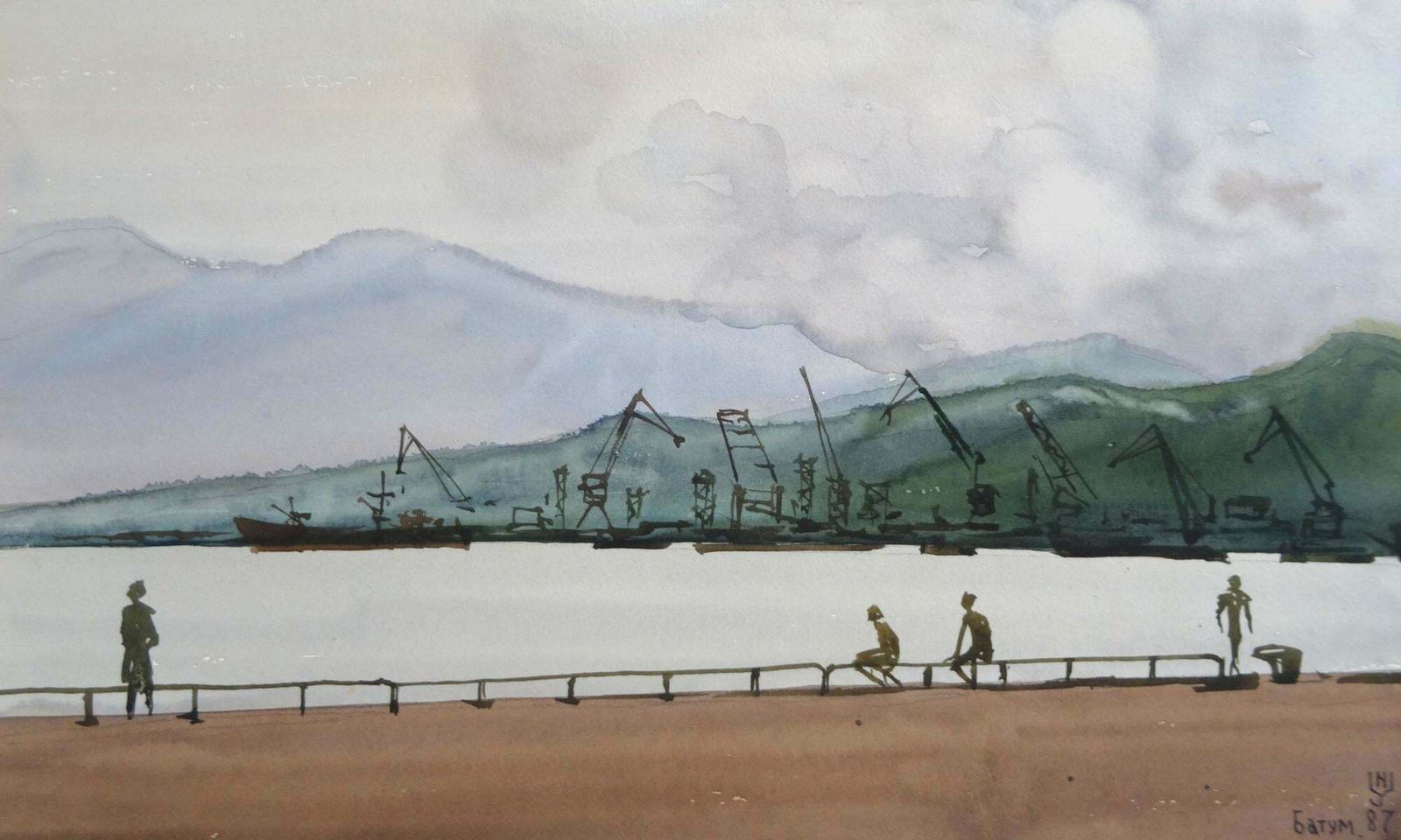 Batumi View Of The Harbour 1987 Paper Watercolour