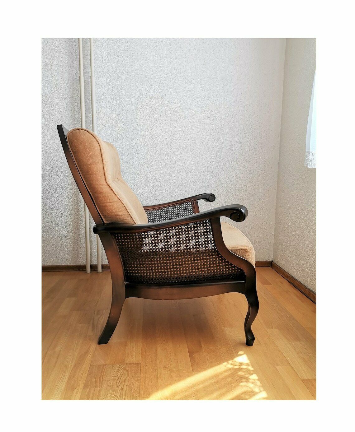 Vintage Regency Style Armchair / 80s Yugoslavia / Upholstered Wicker Armchair / Mid Century Design photo for sale