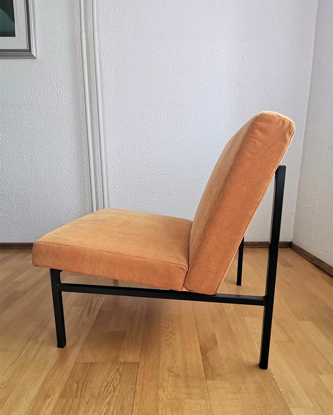 1 Of 4 Vintage Lounge Chairs / Pastel Peach Fabric / Industrial Style Metal Frame / 60s Lounge Chair Or Office Chair photo 393.0
