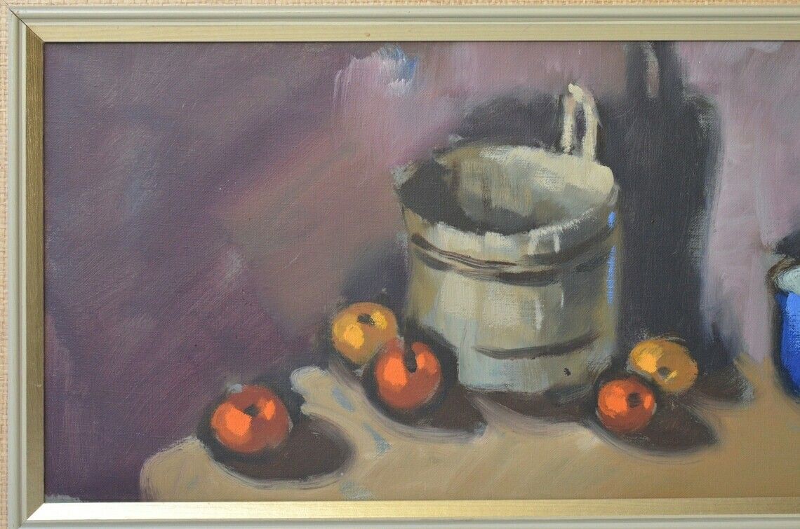 Vintage Swedish Midcentury Modernist Still Life Oil Painting, 1960s photo Art