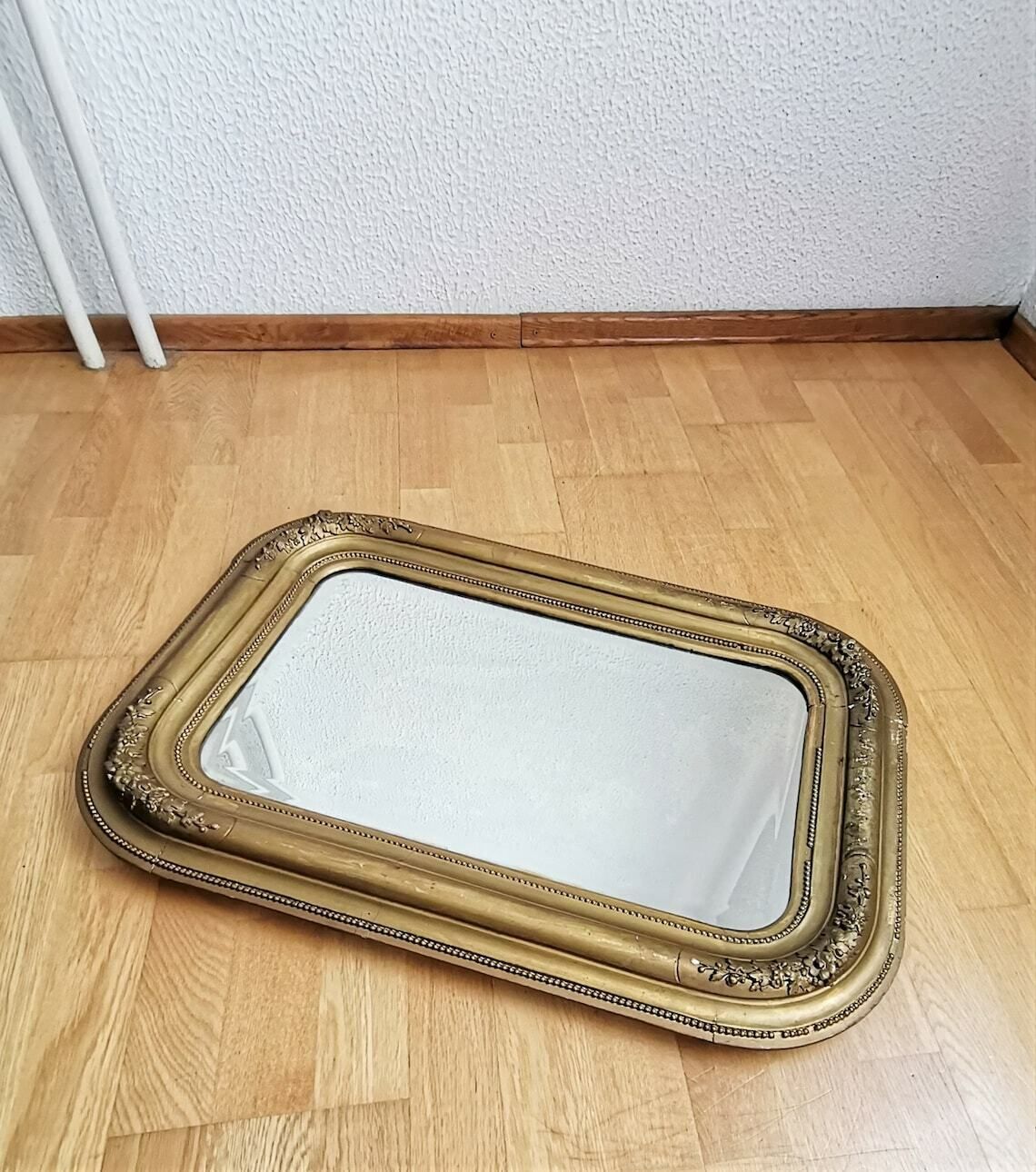Large Biedermeier Mirror / Framed Gold Mirror / Wood And Gold Paint / 19th Century photo furniture