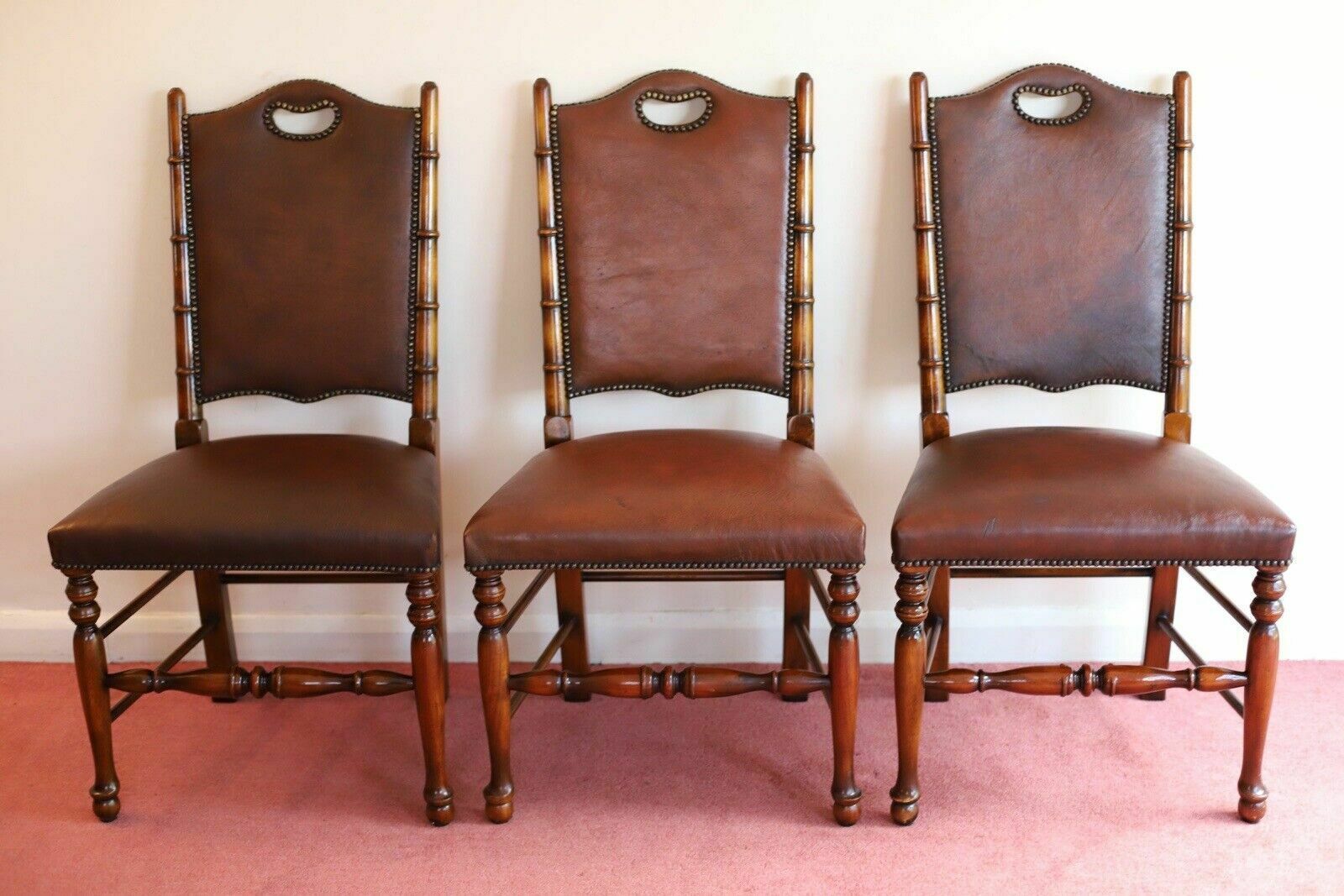 Fine Set Of 8 Leather Bamboo Effect Dining Chairs Made By Theodore Alexander photo furniture