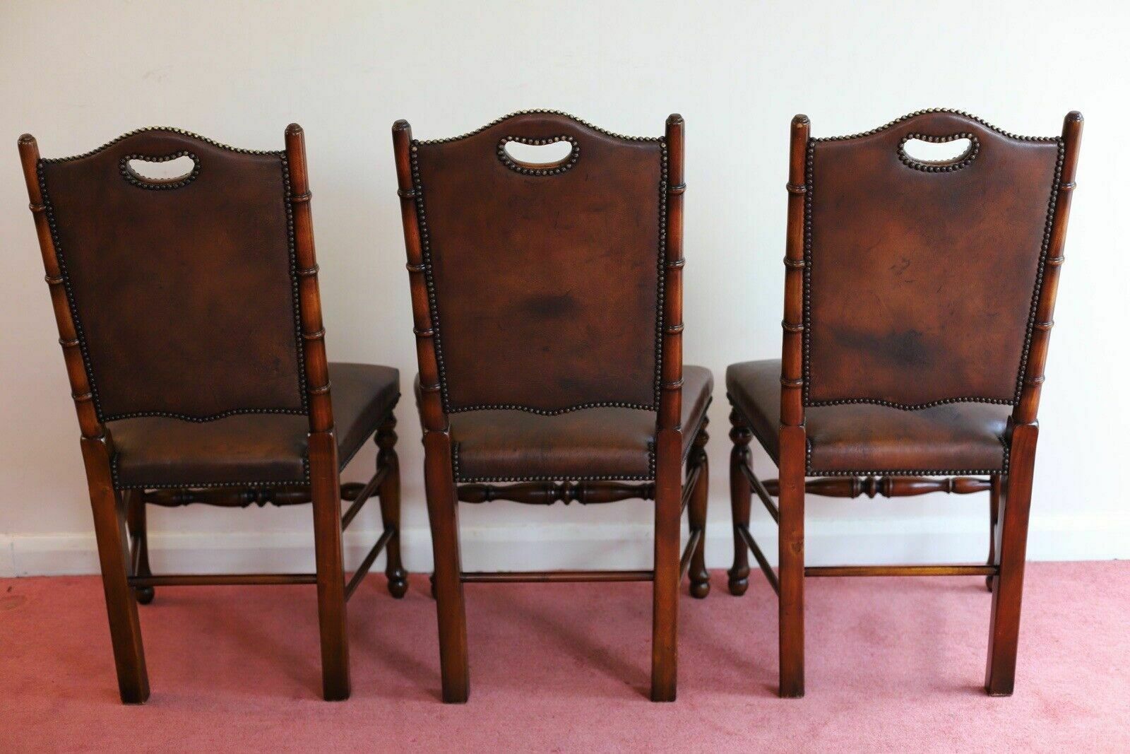 Fine Set Of 8 Leather Bamboo Effect Dining Chairs Made By Theodore Alexander photo vinterior